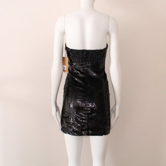 One Teaspoon Music Lethal Black Mini Dress Size XS Glossy Metallic Strapless - Picture 2 of 5